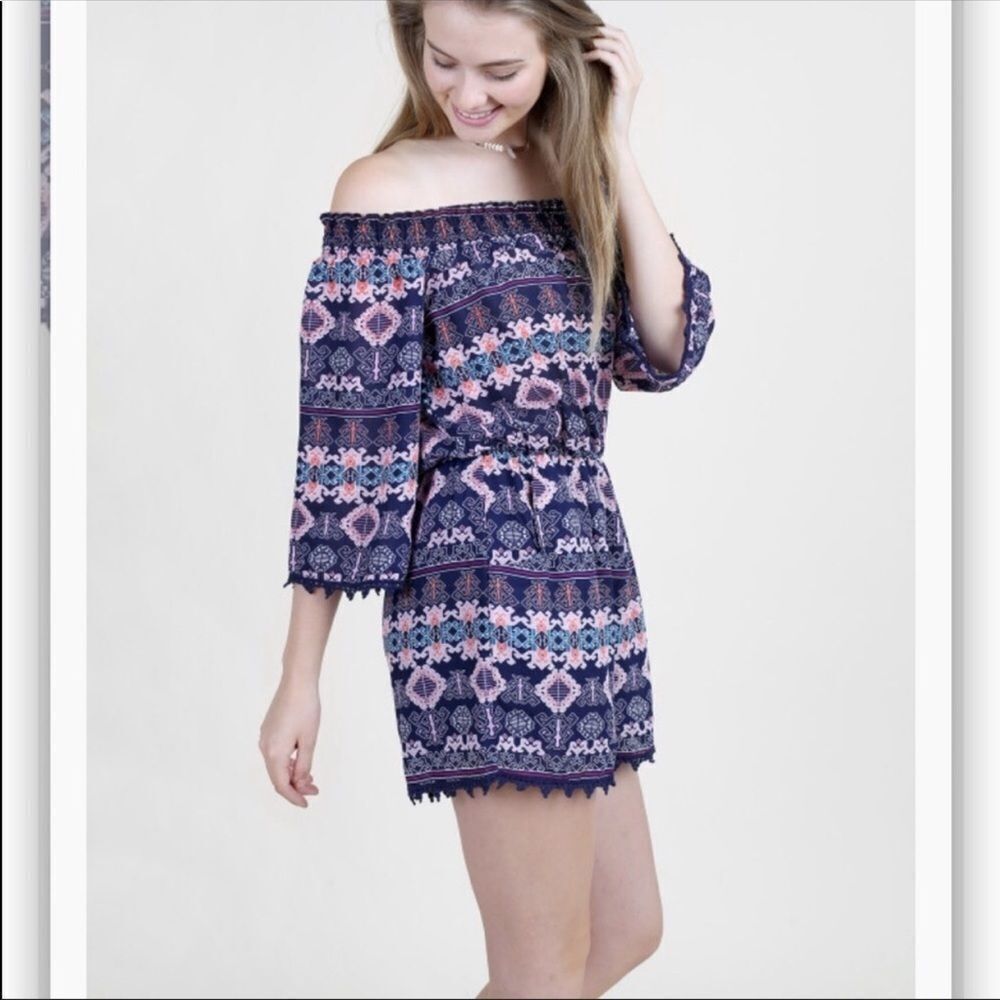 Altar’d State Aztec boho romper, off shoulder NWT